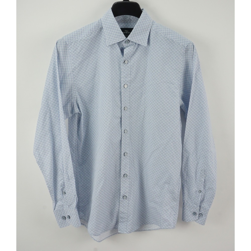 Rodd & Gunn Men's Small Long Sleeve Blue Geometric Cotton Jersey Button Up Shirt